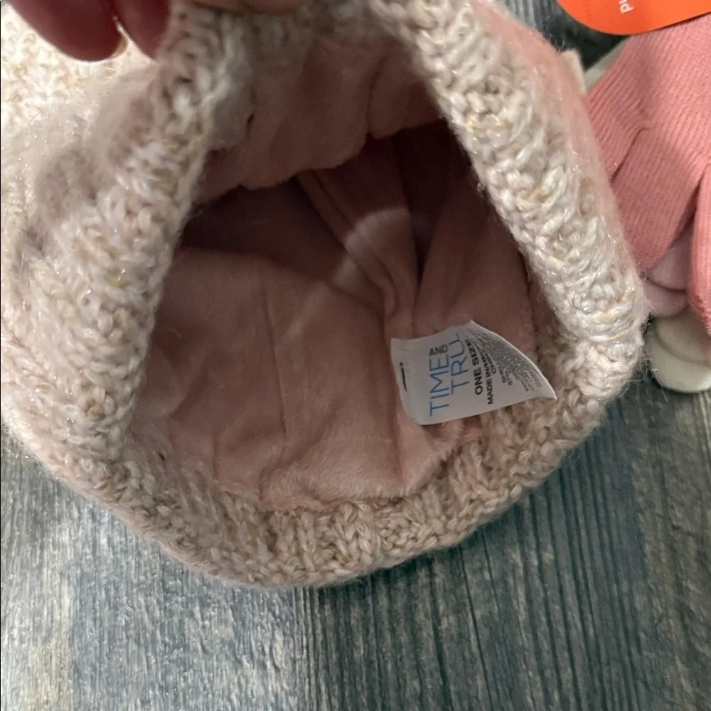 Wonder Nation Blush Knit Hat and Gloves Set